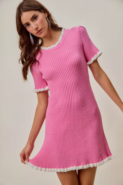 SO ME Contrast Ruffled Sweater Knit Mini Dress - Detail View 4