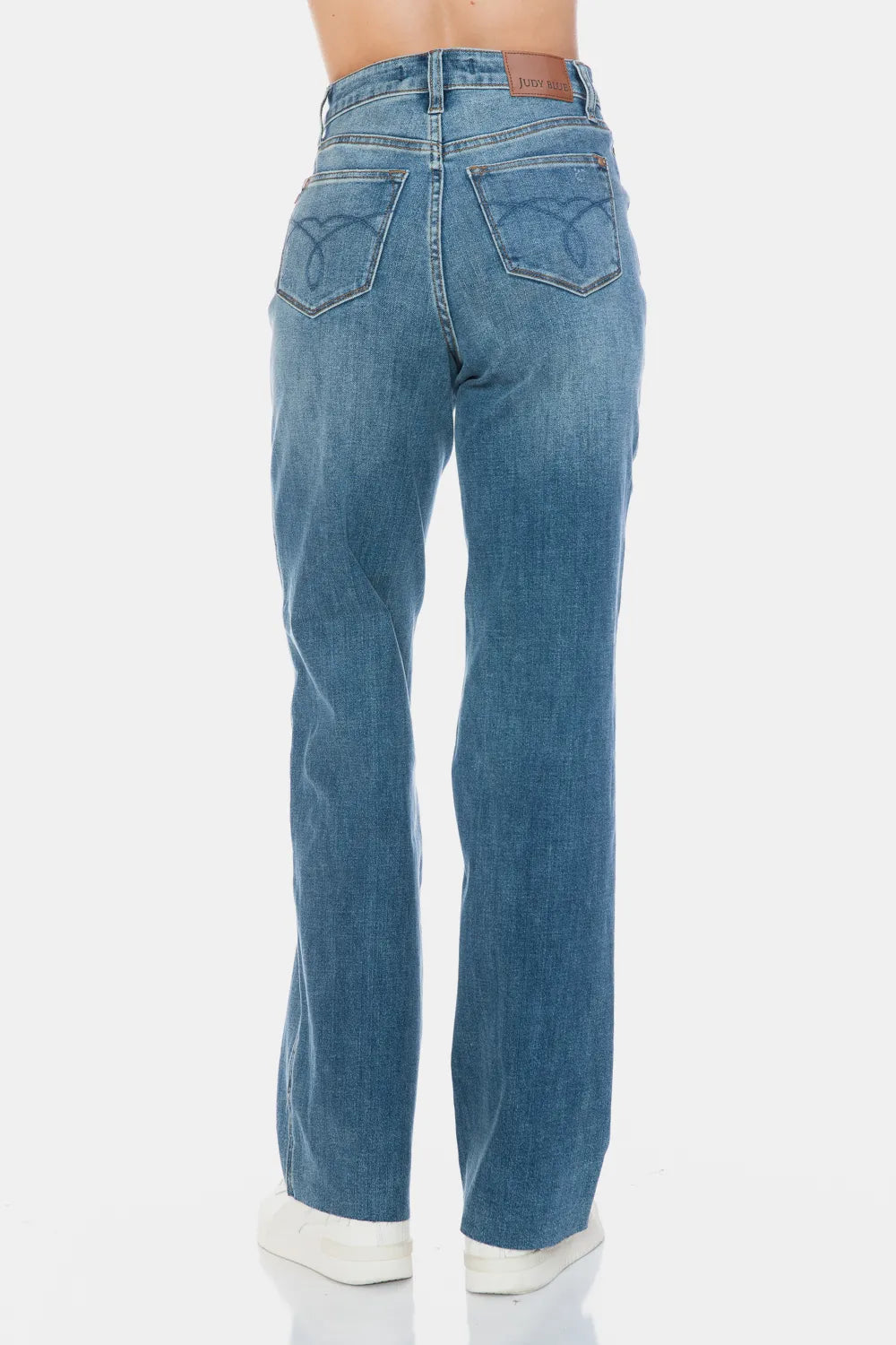 Raw Hem Straight Jeans with Tummy Control - Side View