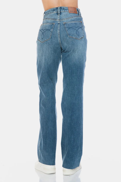 Raw Hem Straight Jeans with Tummy Control - Side View