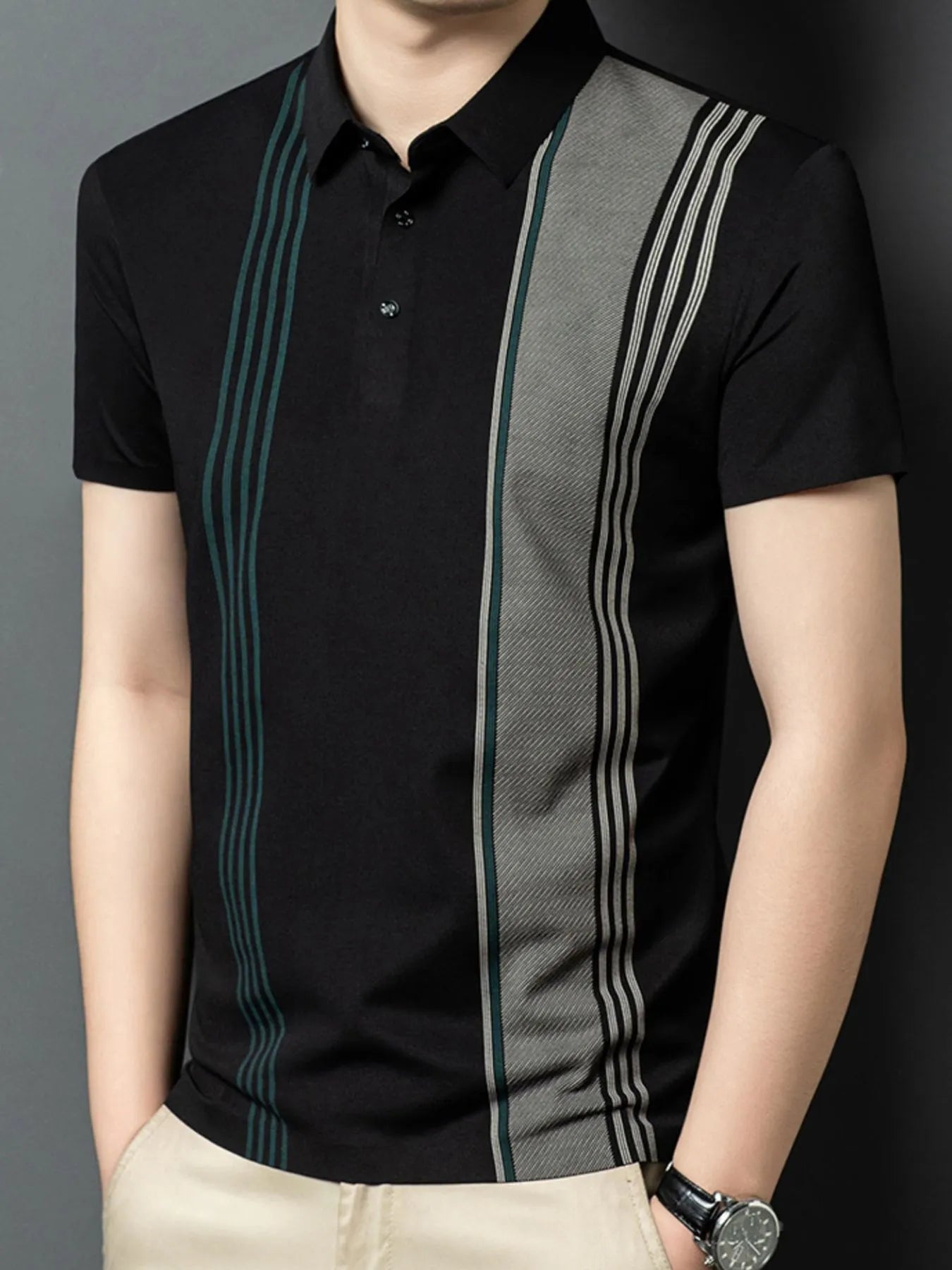 Men's Contrast Stripe Short Sleeve Polo