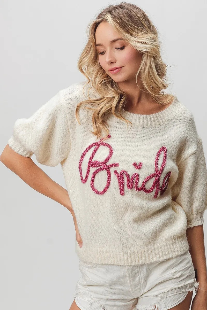 BRIDE Metallic Puff Sleeve Sweater