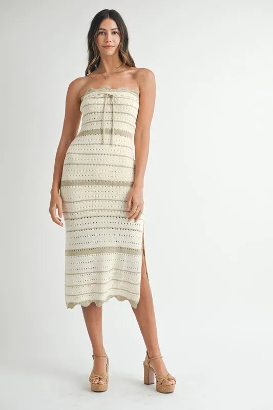 Striped Crochet Knit Midi Dress