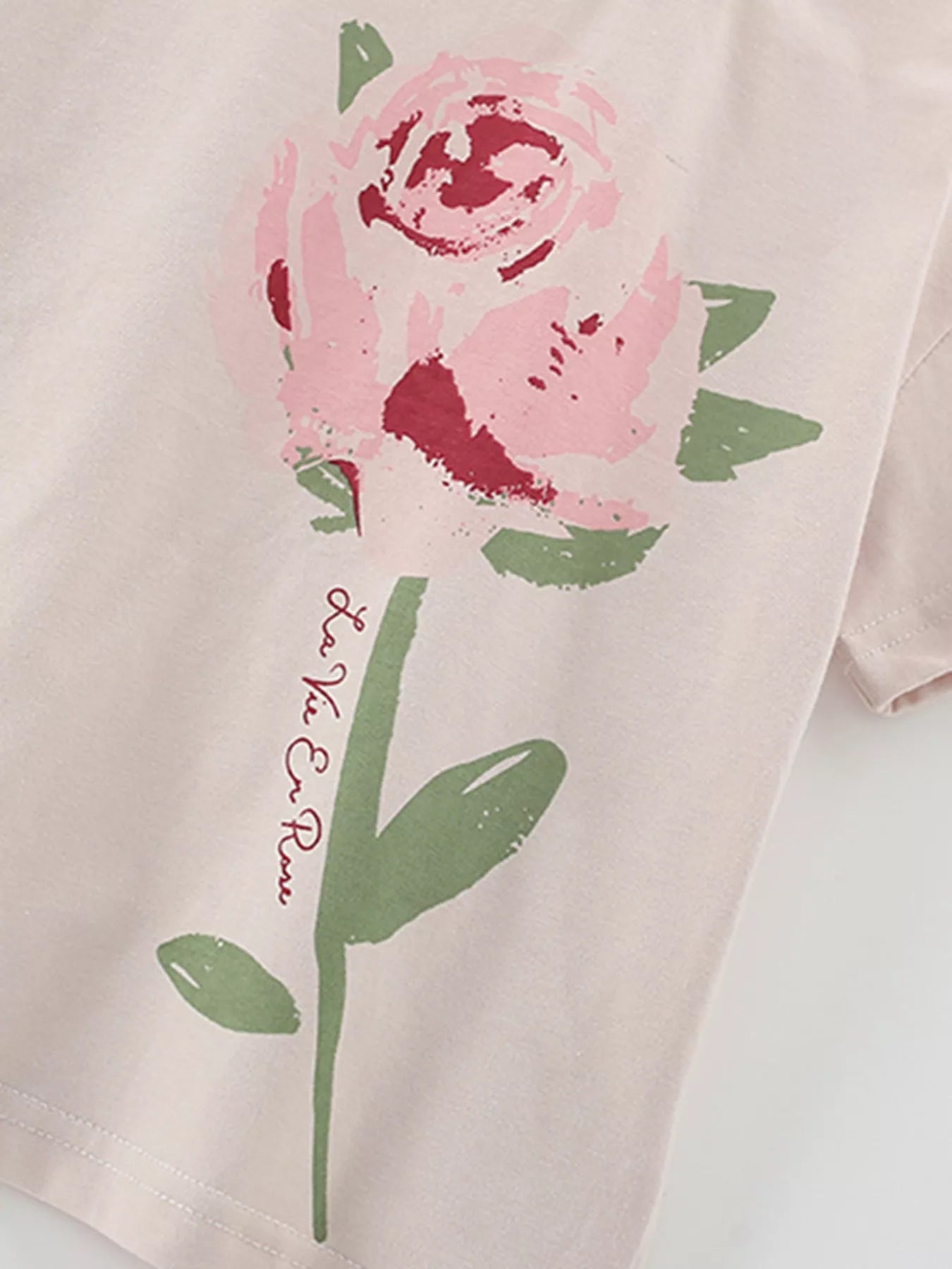 Rose Print Graphic Tee and Shorts Set