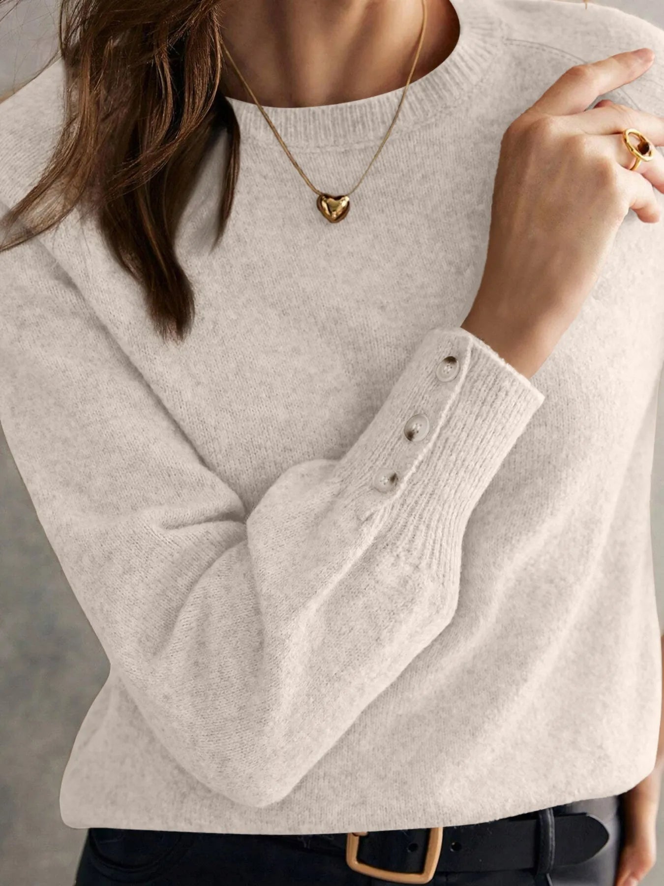 Crew Neck Long Sleeve Sweater - Detail View 11