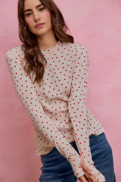 Ditsy Heart Slub Rib Knit Top - Detail View 7