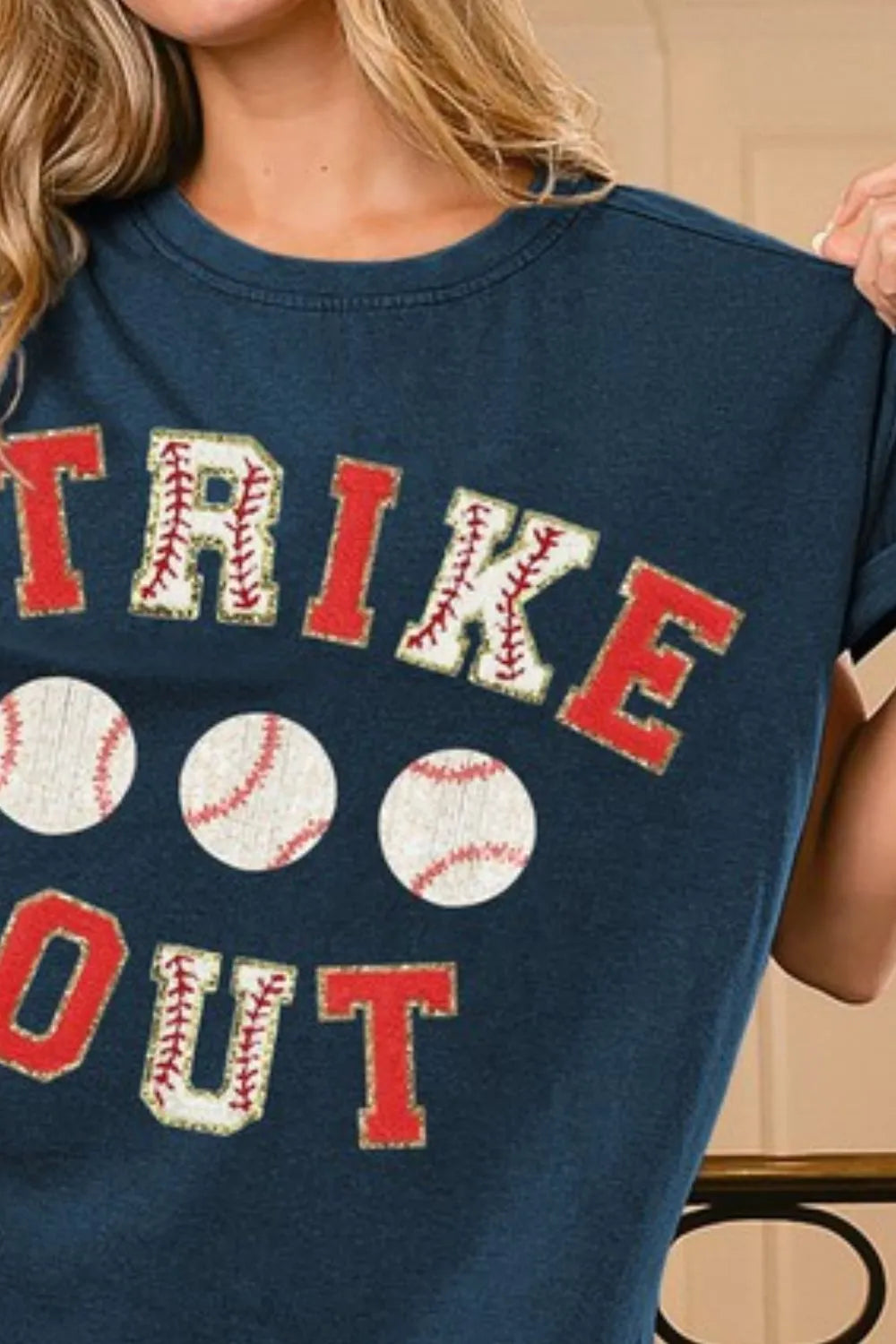 Strike Out Letter Patches Short Sleeve Top