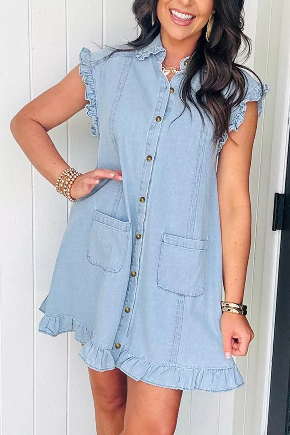 Denim Ruffled Edge Denim Dress
