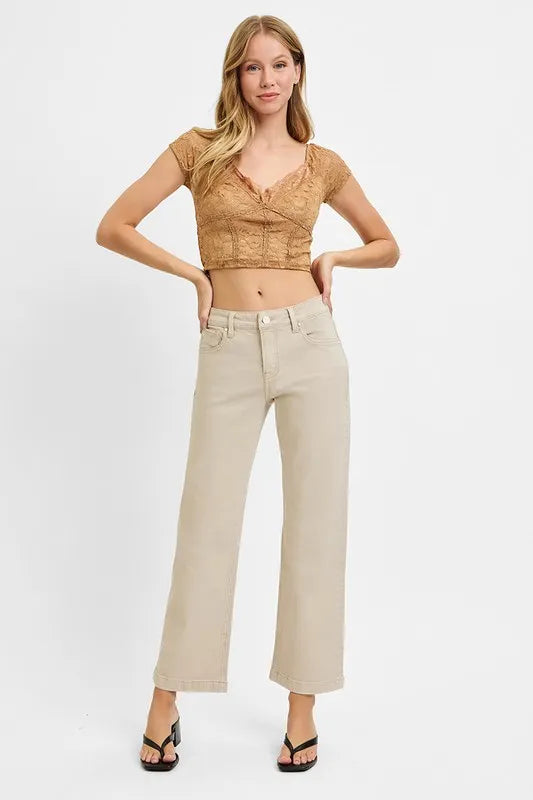 Mid Rise Ankle Straight Jeans with Tummy Control