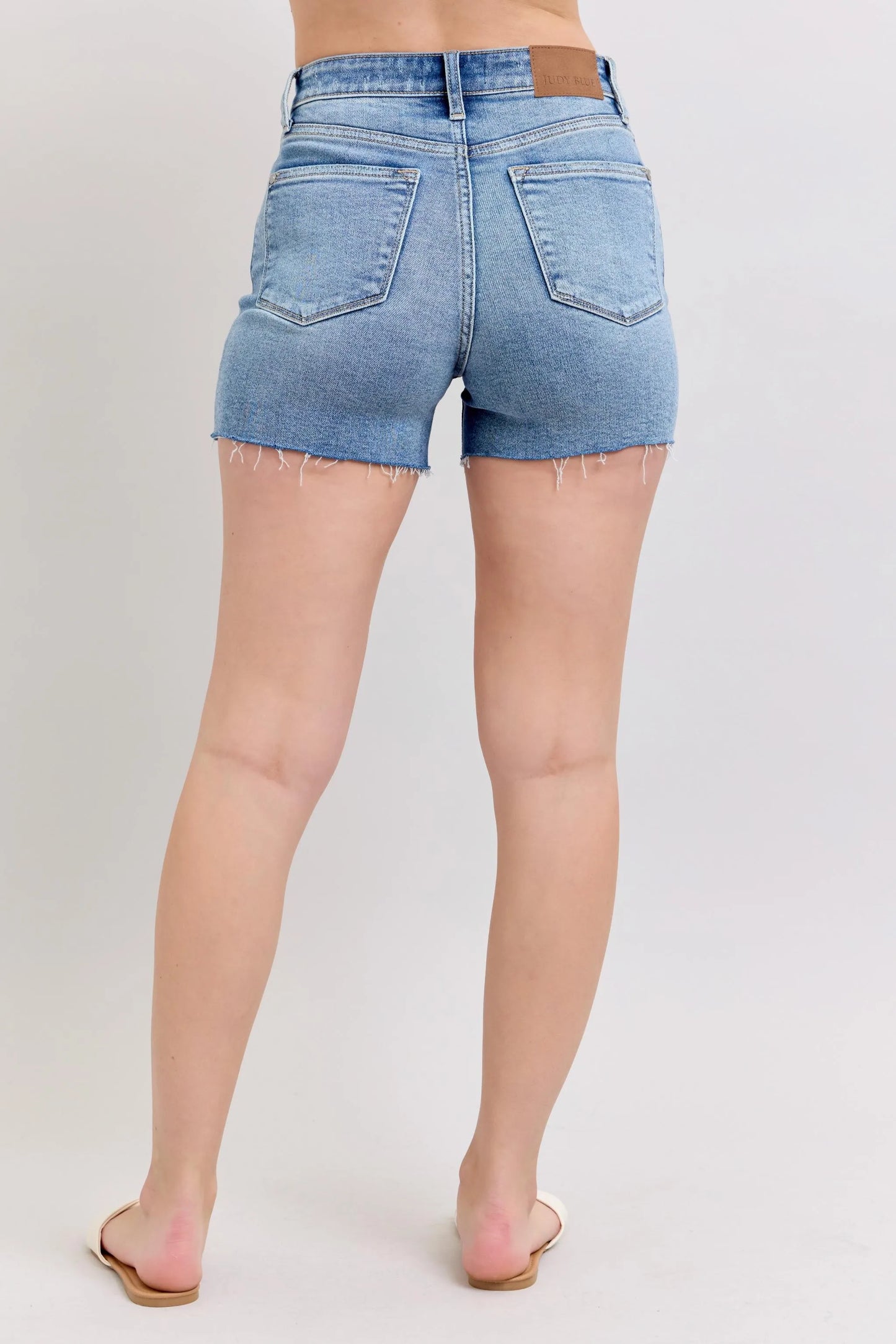 High Waist Distressed Denim Shorts with Frayed Edge