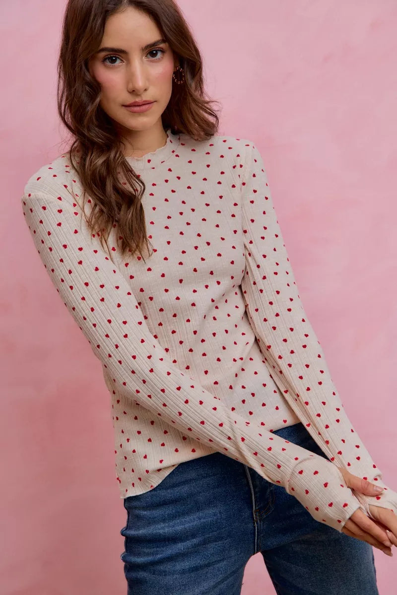 Ditsy Heart Slub Rib Knit Top - Side View