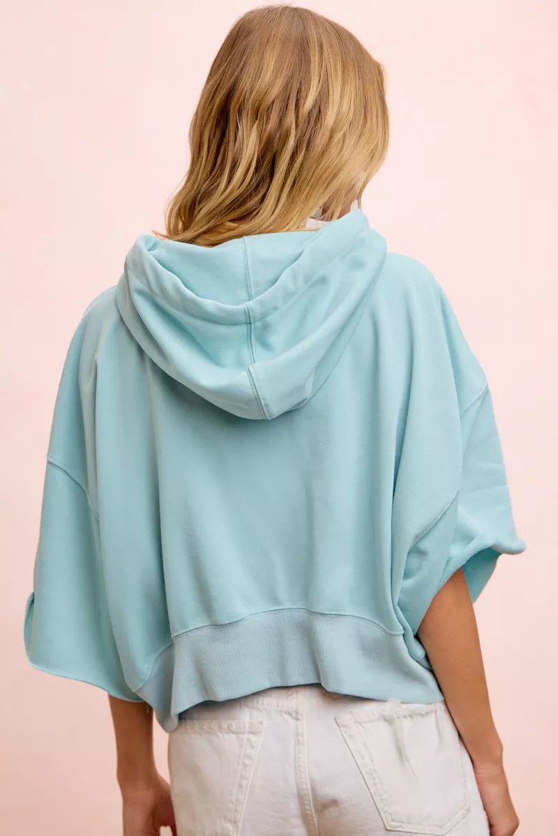Washed Terry Short Sleeve Hooded Crop Top