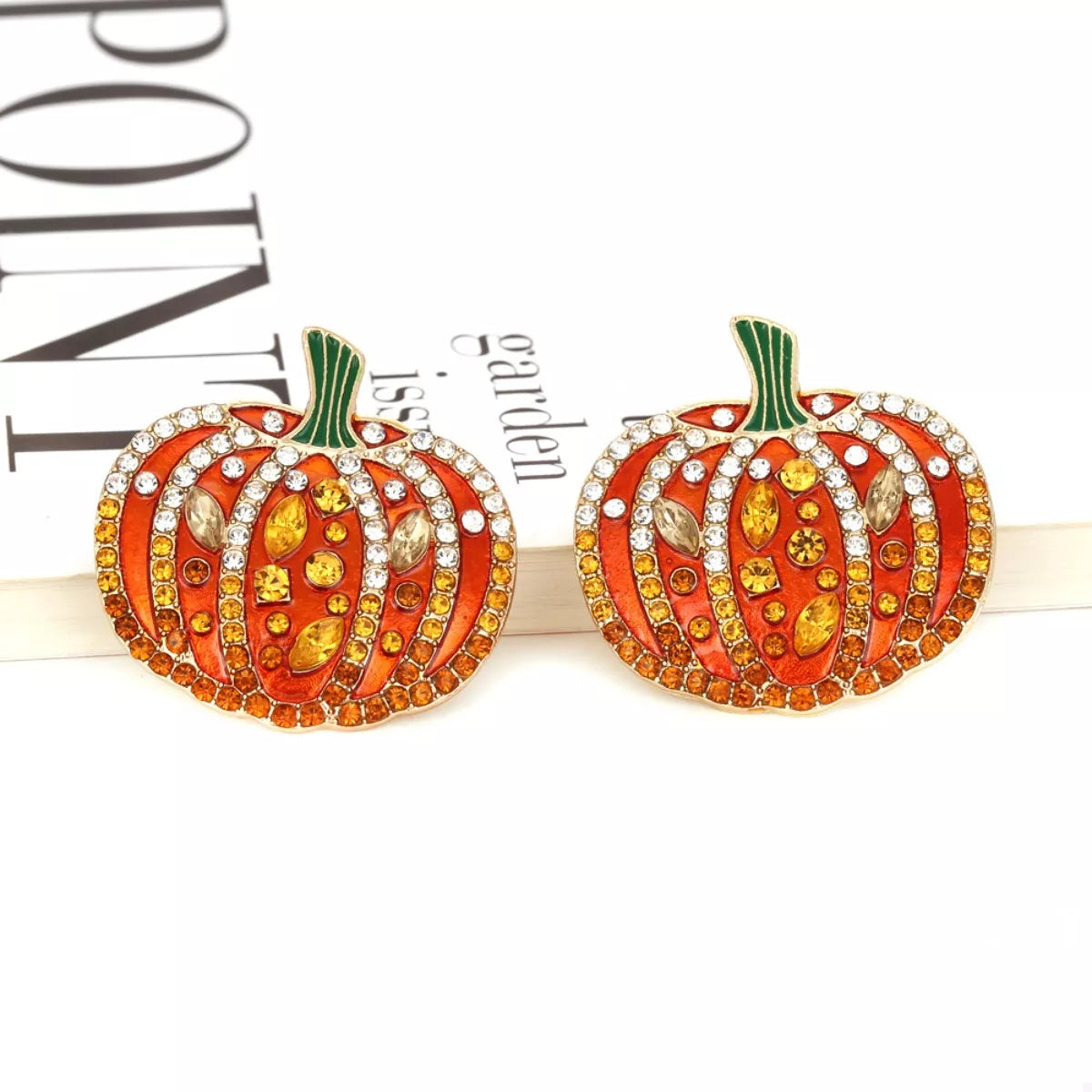 Pumpkin Rhinestone Stud Earrings