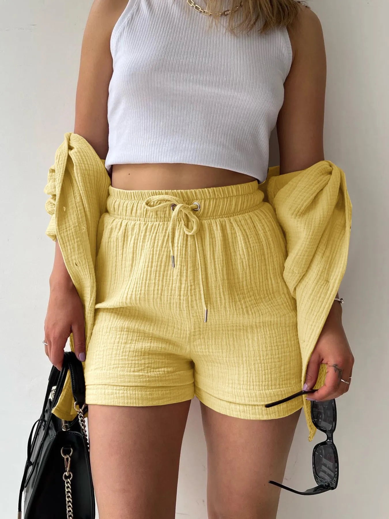 Muslin Button Up Shirt and Shorts Set