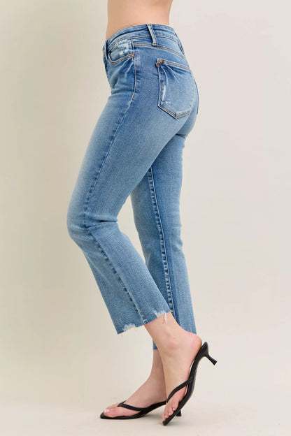Judy Blue Mr Vintage Wash Destroy Hem Kick Flare Jeans - Back View