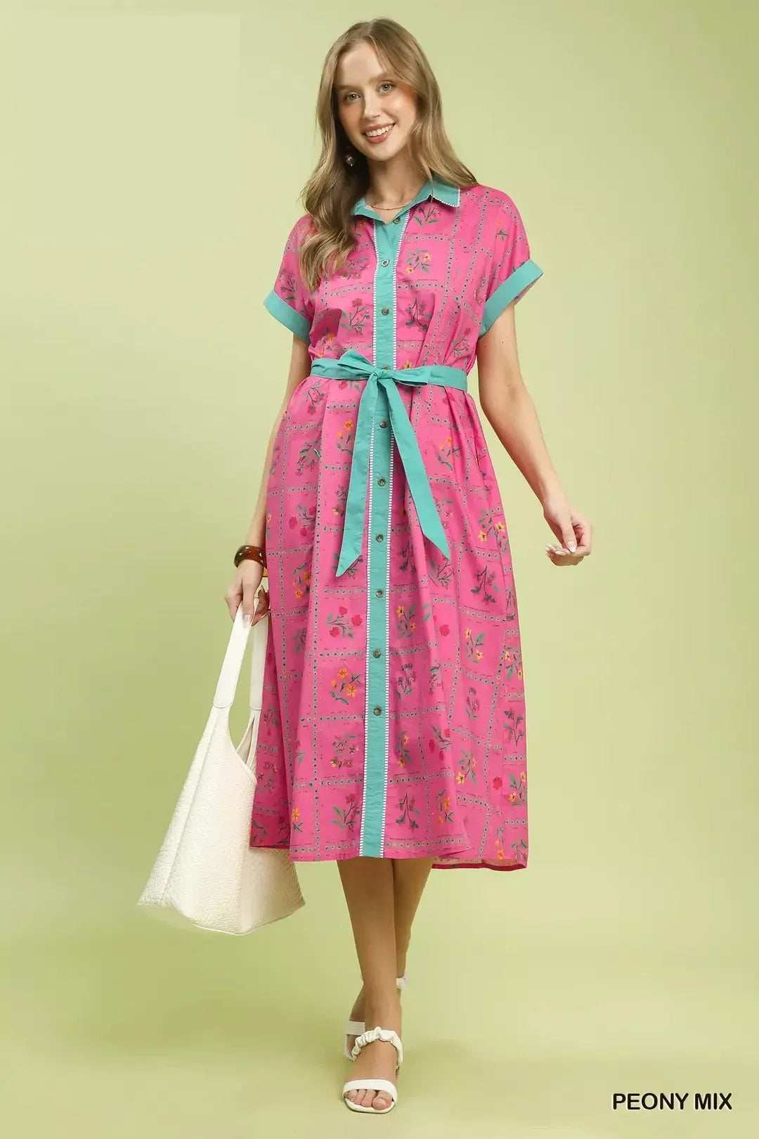 Mix Floral Button-Front Midi Dress