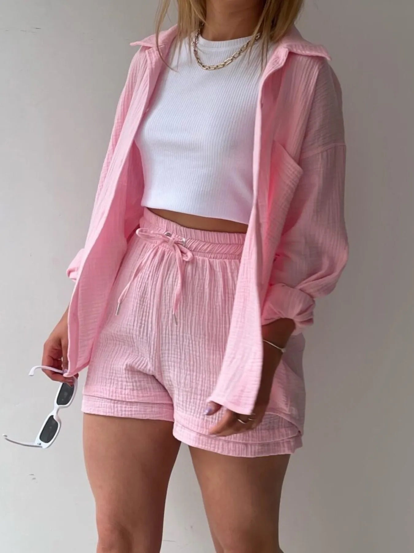 Muslin Button Up Shirt and Shorts Set
