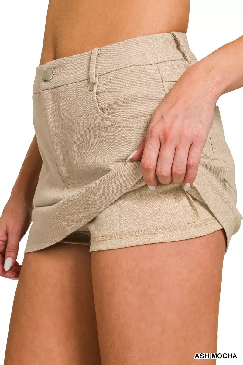 Twill Mini Skirt With Built-In Shorts