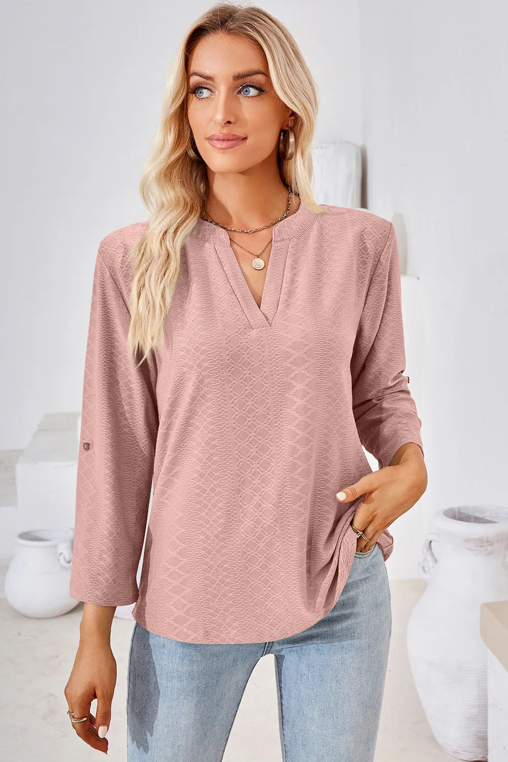 Textured V-neck Blouse