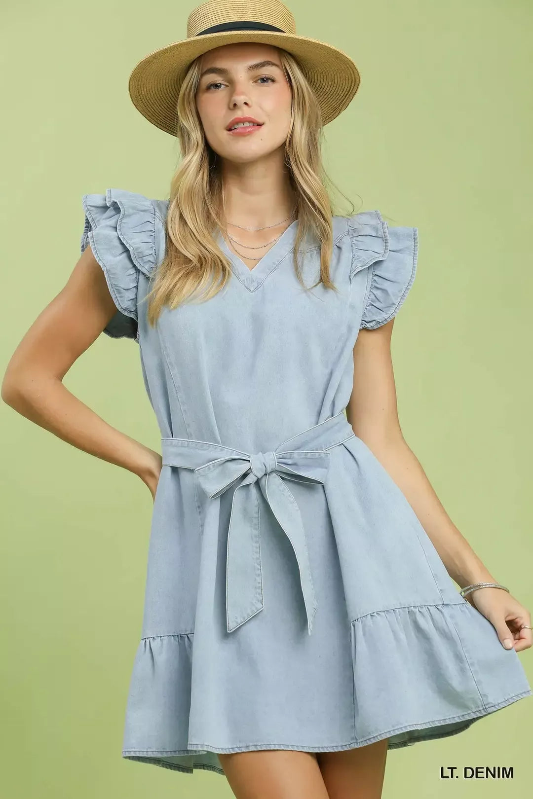 Chambray Ruffled Denim Dress
