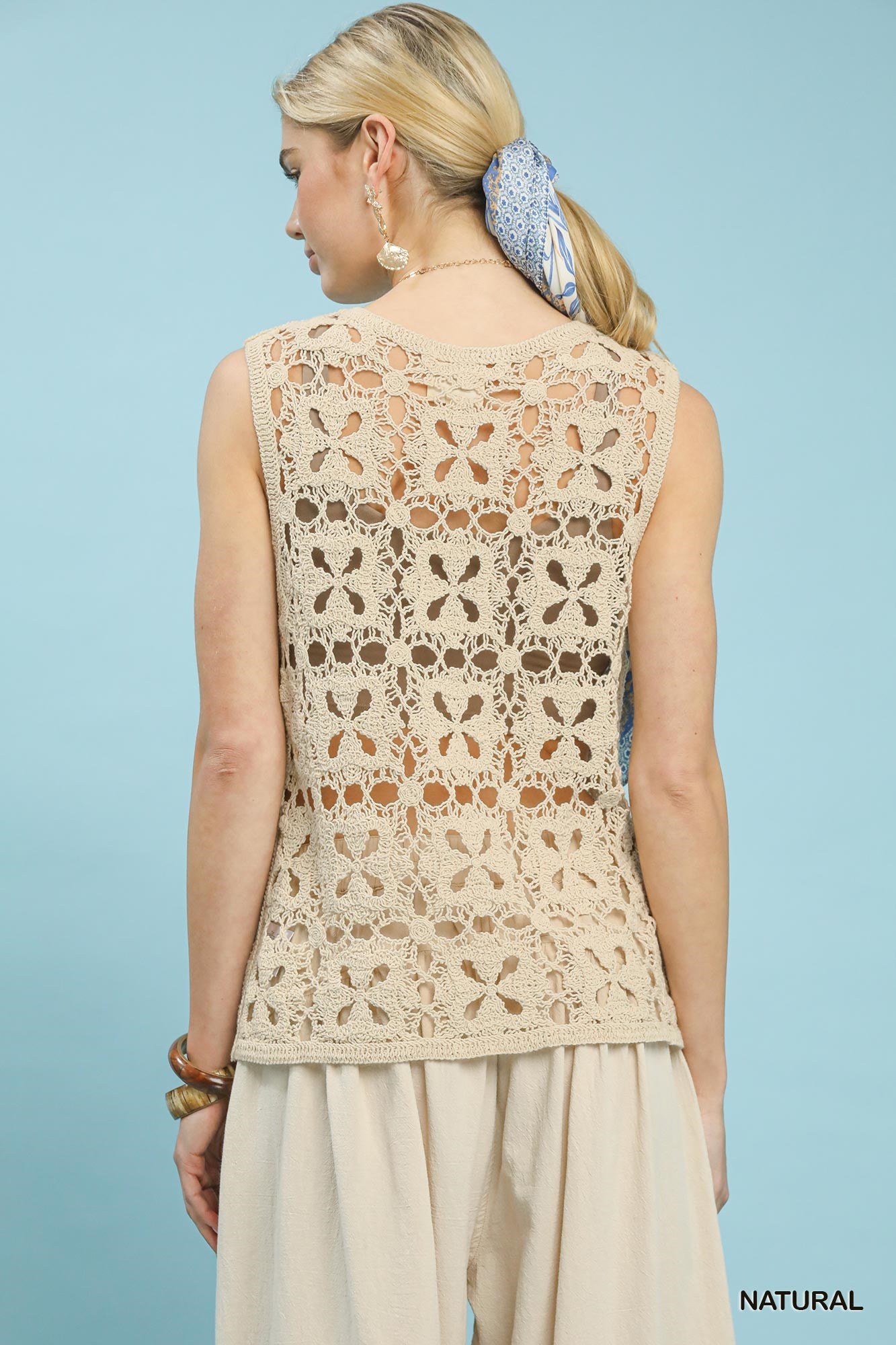 Openwork Crochet Flower Tank Top