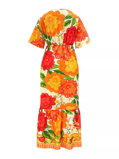 Mandarin Bloom V-Neck Maxi Dress - Side View