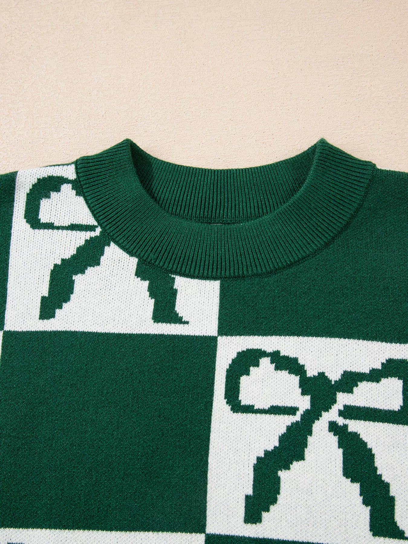 Green & Cream Bow Pattern Sweater