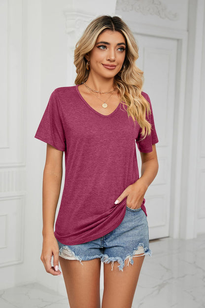 Short Sleeve V-Neck T-Shirt - Side View