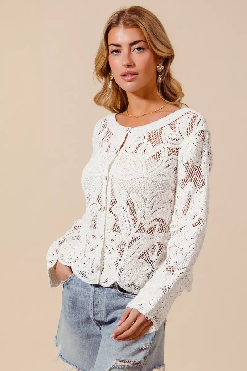 Button Front Crochet Lace Cardigan
