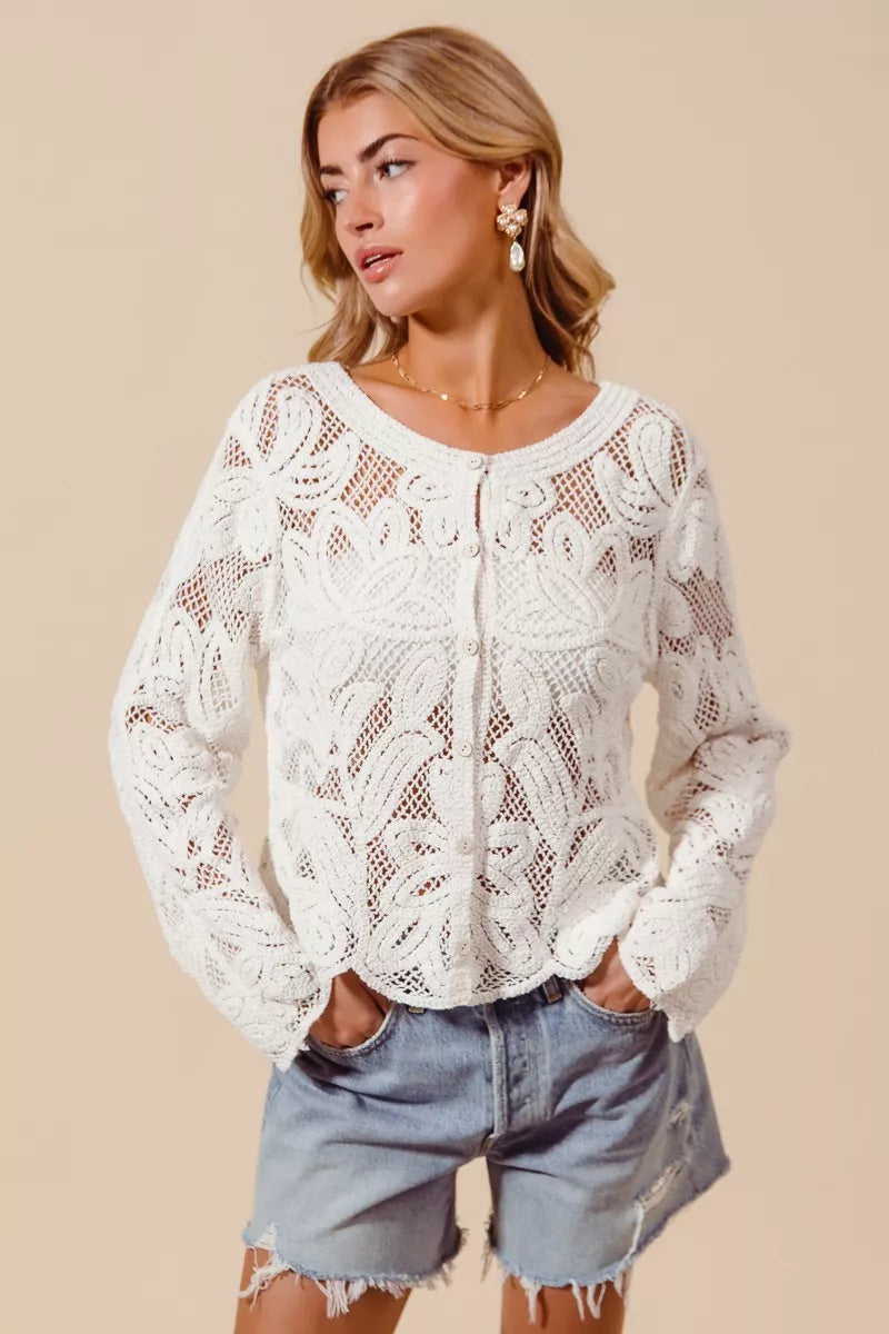 Button Front Crochet Lace Cardigan