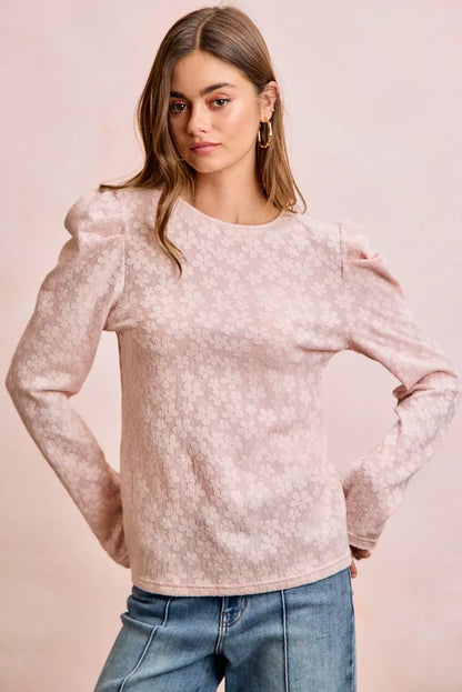 Textured Flower Knit Top - Front View