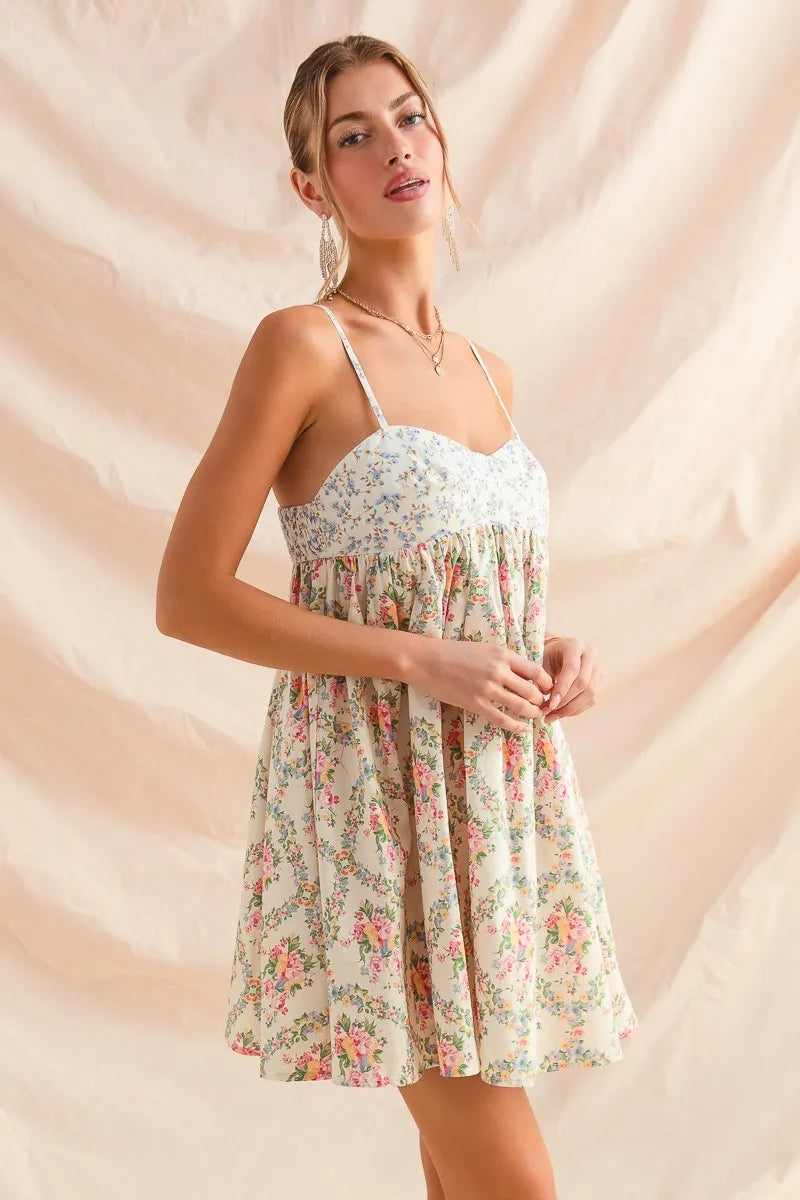 Floral Print Babydoll Mini Dress