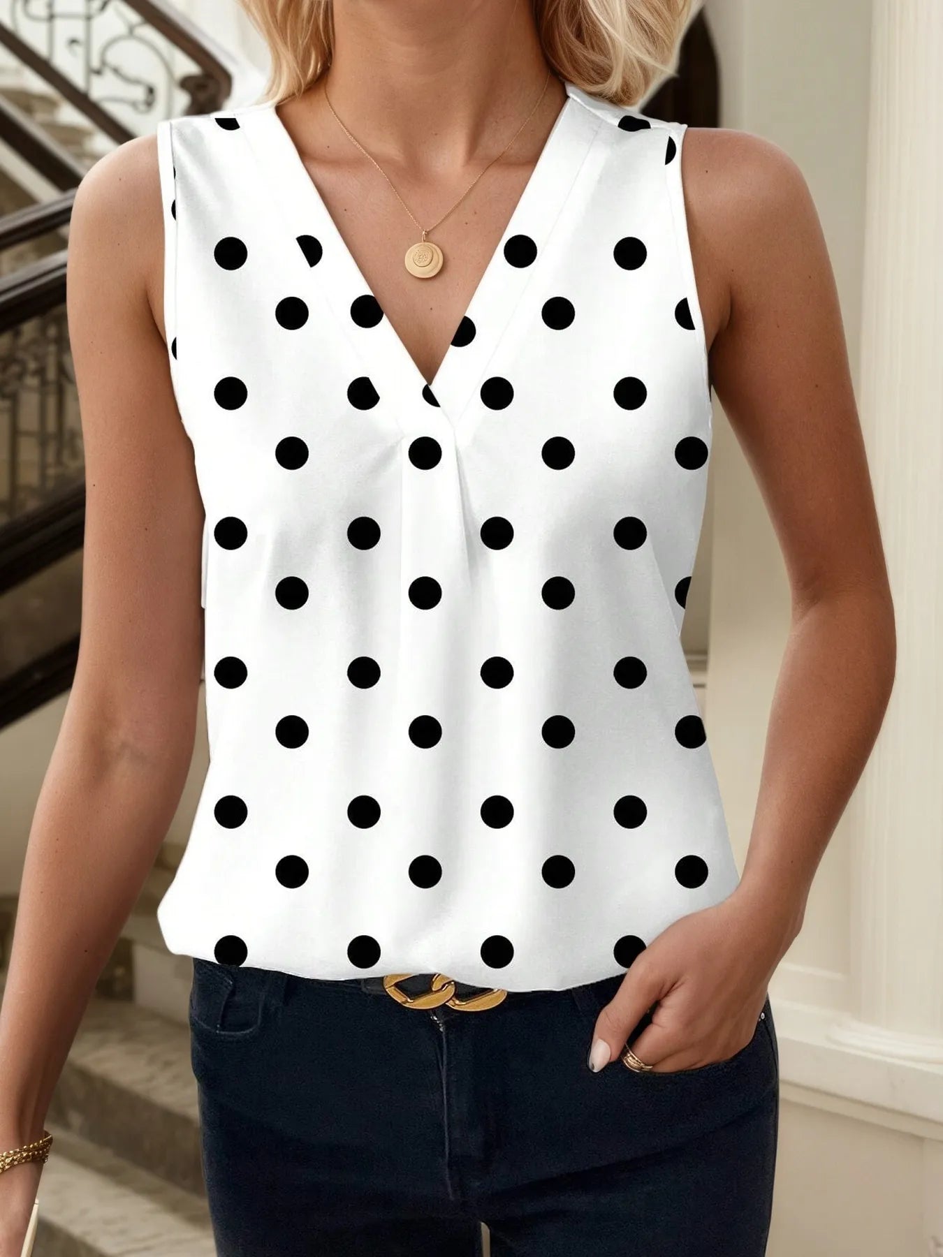 Versatile Printed V-Neck Top