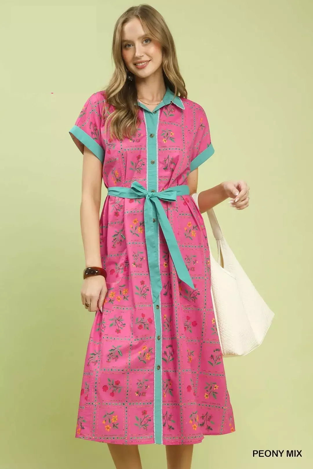 Mix Floral Button-Front Midi Dress