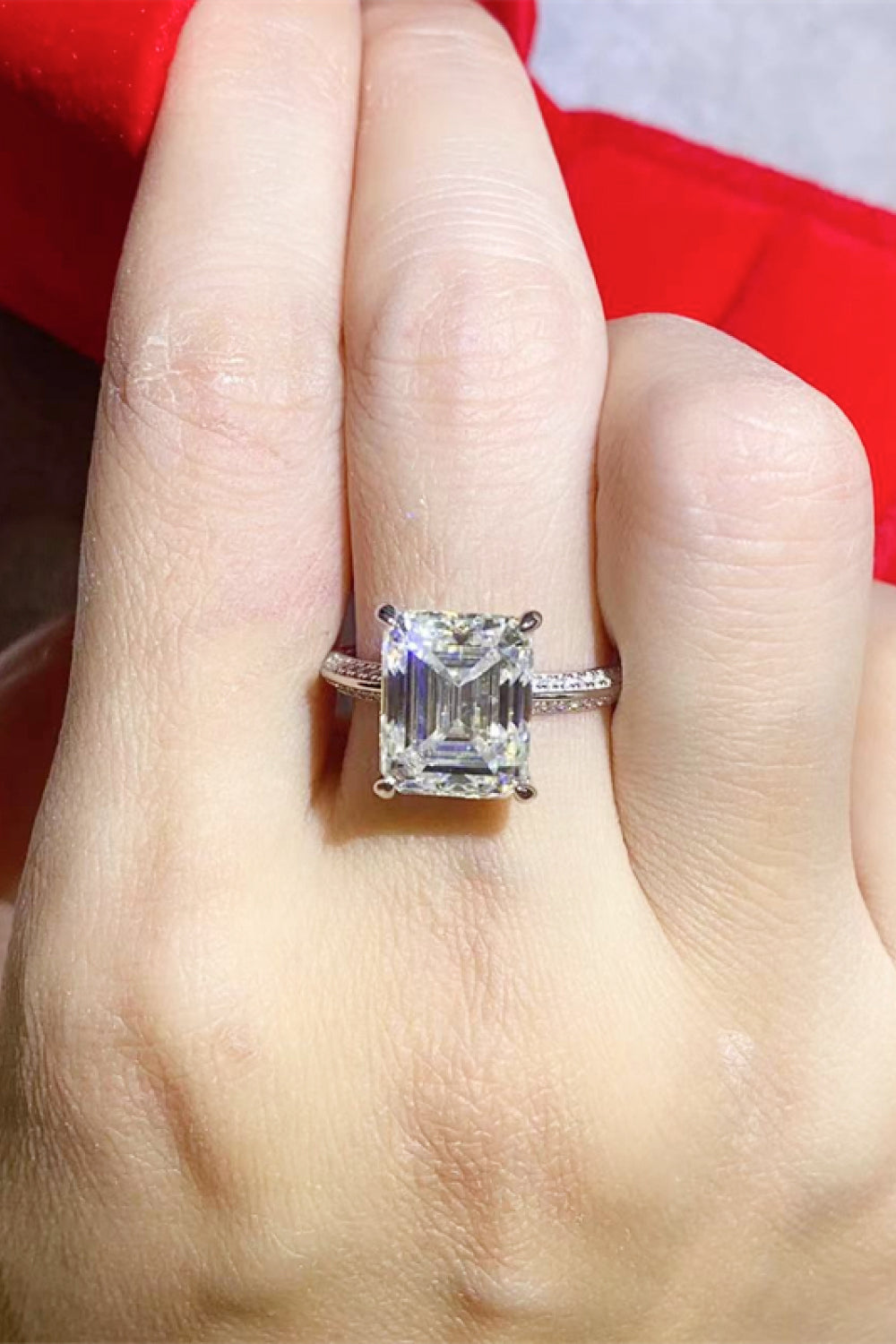 5 Carat Emerald-Cut Solitaire Moissanite Set in Platinum-Plated 925 Sterling Silver