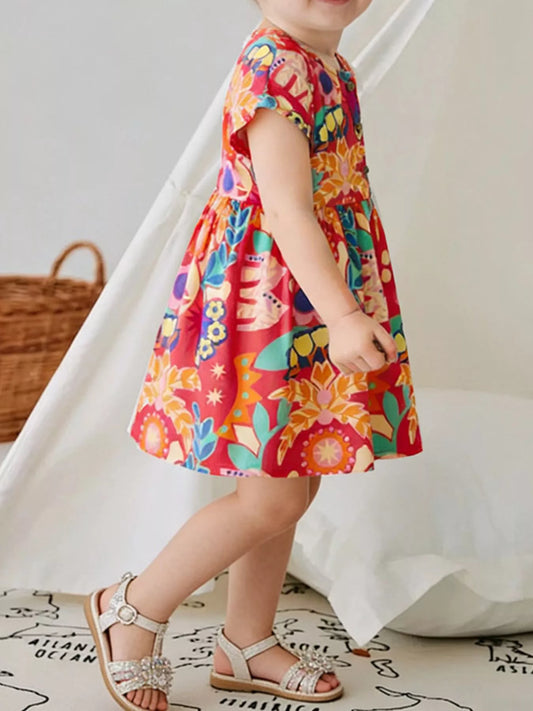 Girl's Floral Print Dress - Front View