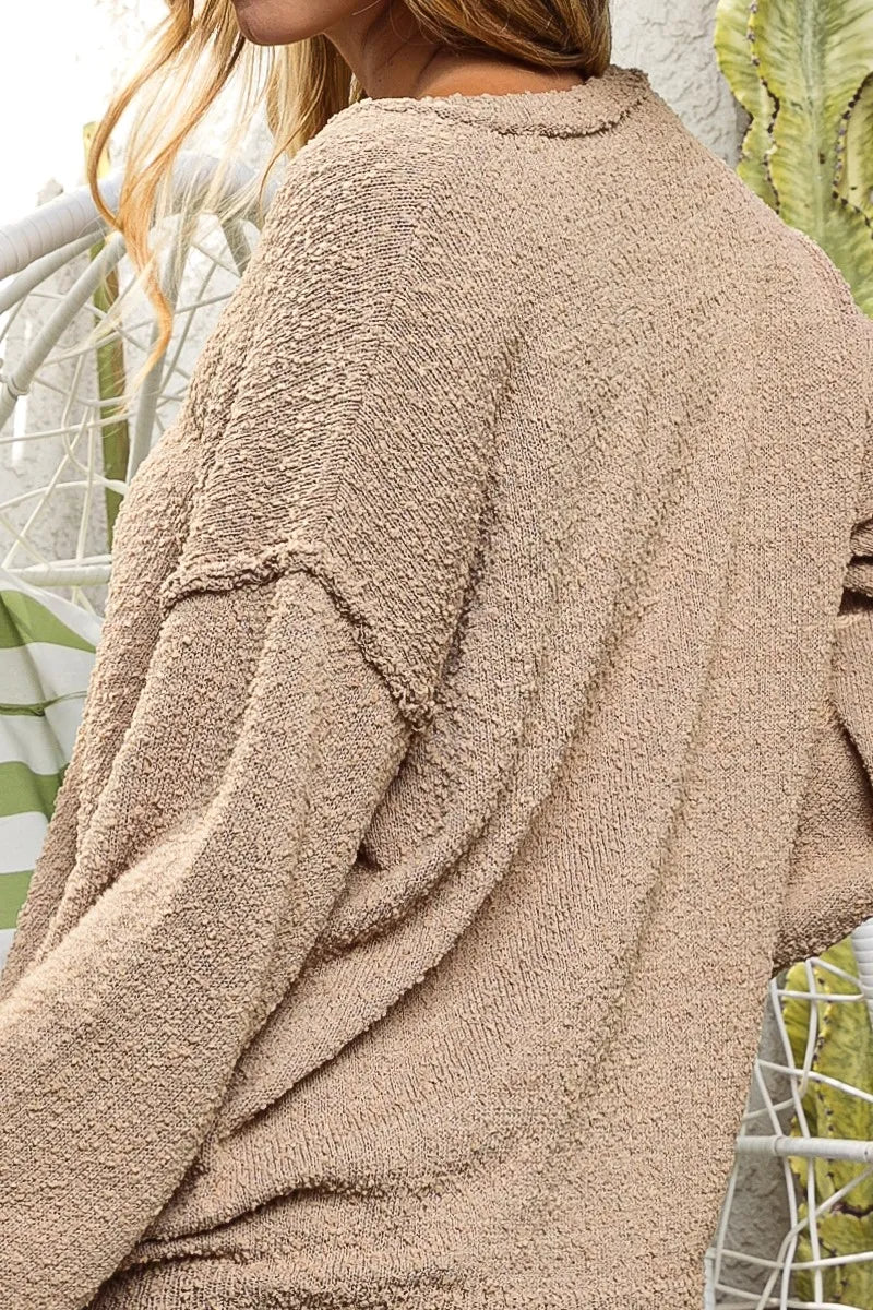 Raw Edged Texture V-neck Sweater