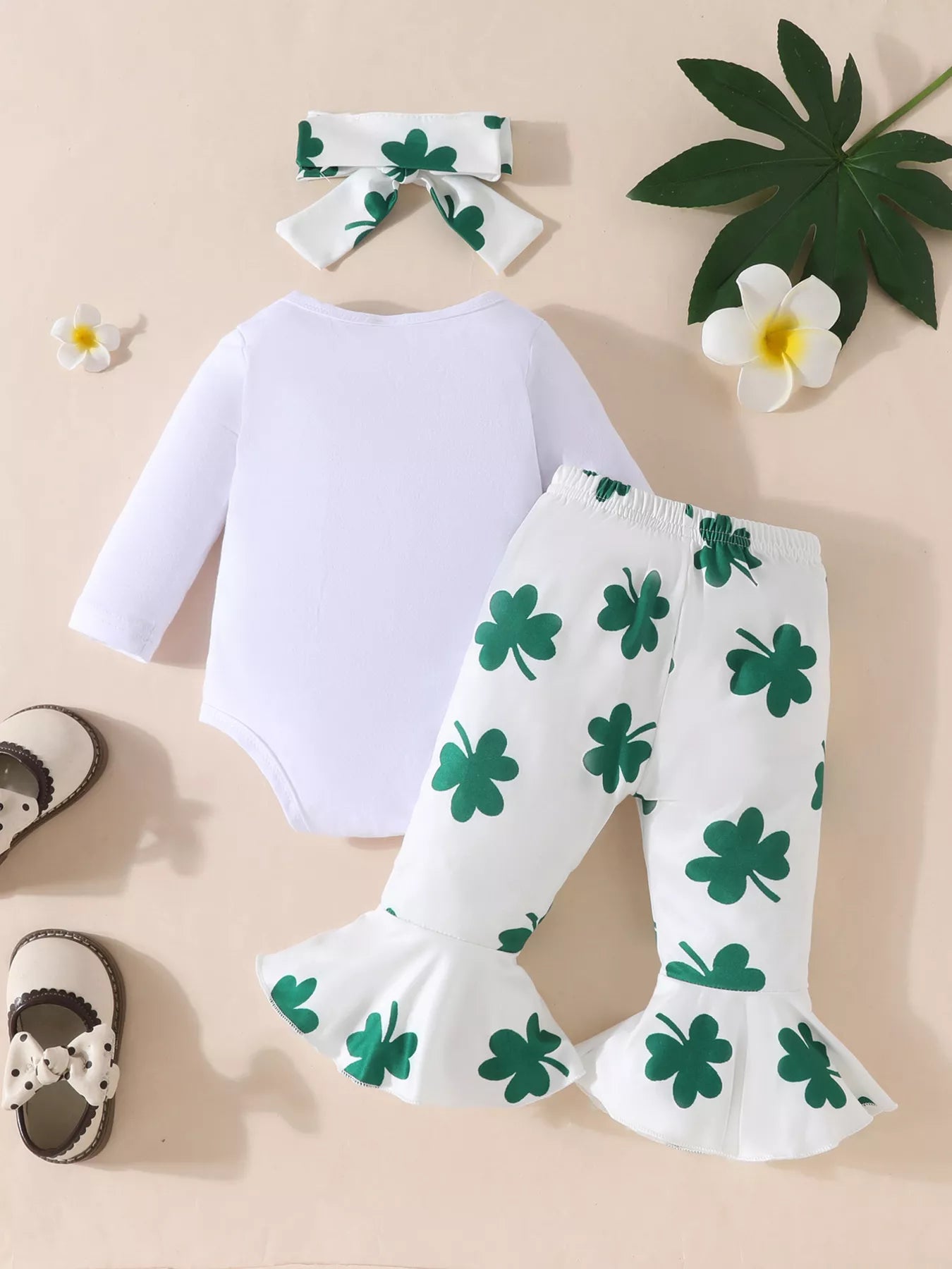 Lucky Charm Bodysuit and Flare Pants Set with Headband