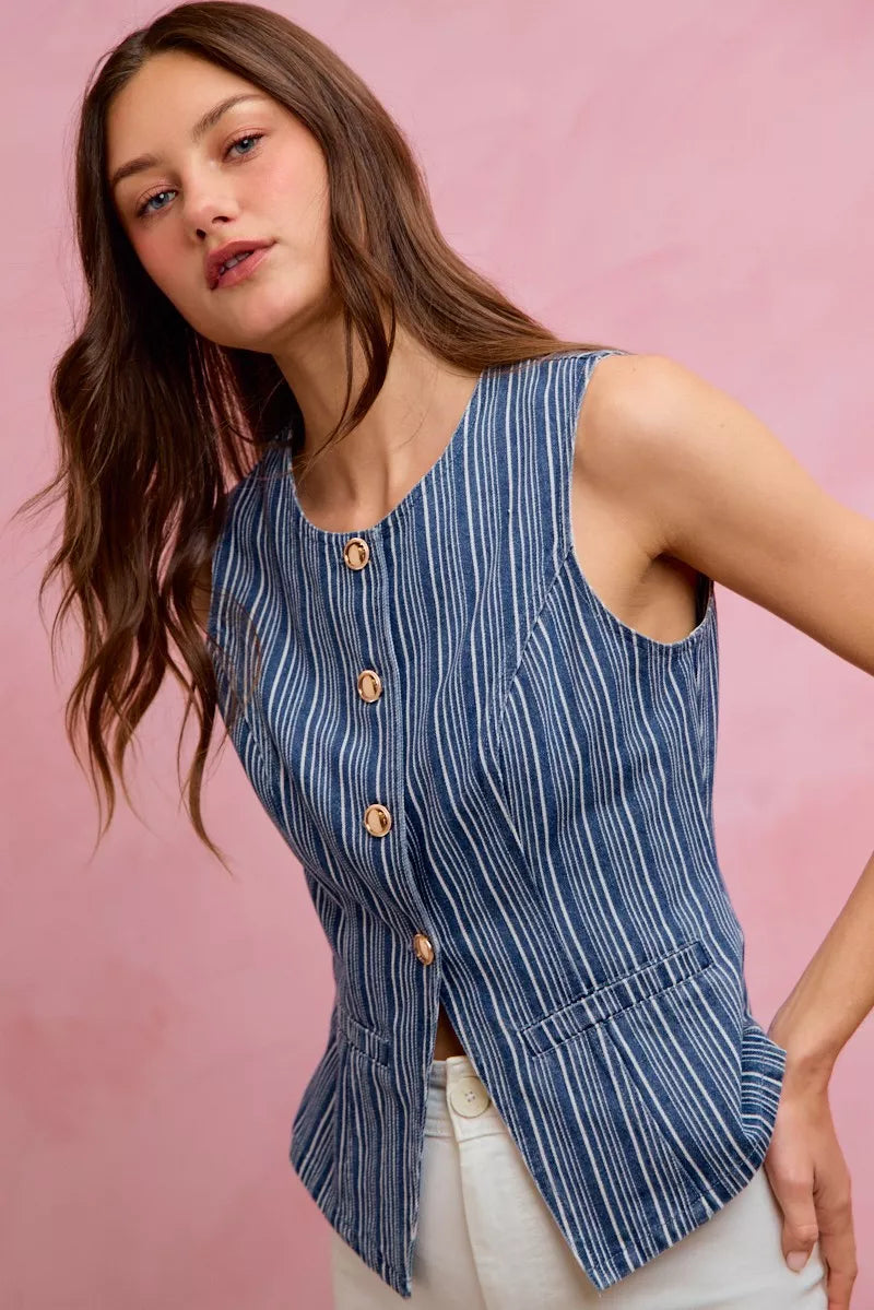 Stripe Slim Fit Denim Vest Top