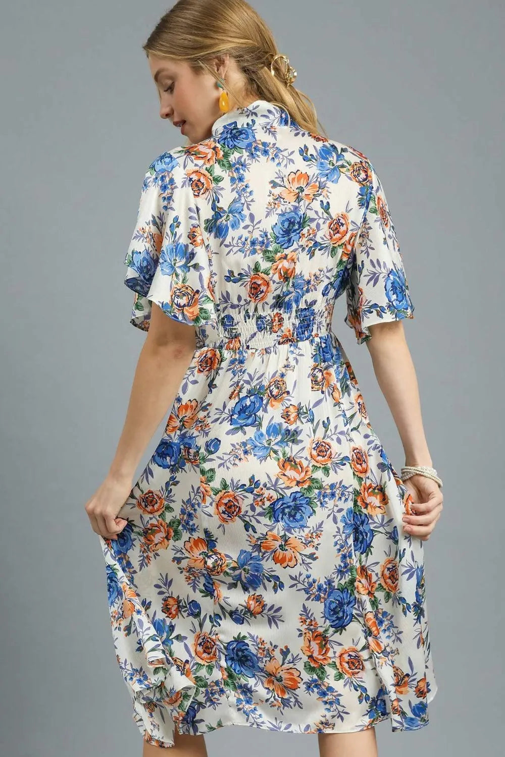 Floral Print Flutter Sleeve Dress