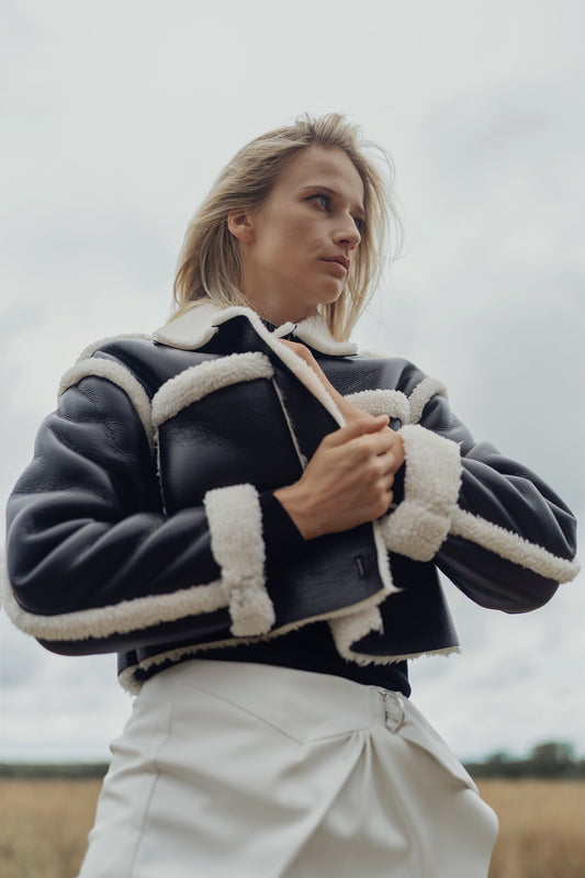 VEGAN LEATHER SHERPA JACKET