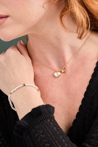 Pearl Heart Duo Charm Necklace - Alex and Ani - Back View