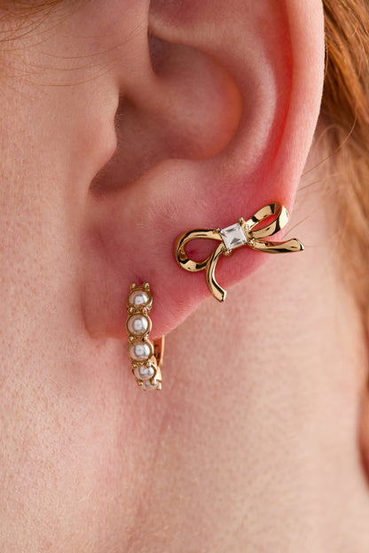 Bow Studs and Pearl Hoop Coquette Earring Set - Alex and Ani - Back View