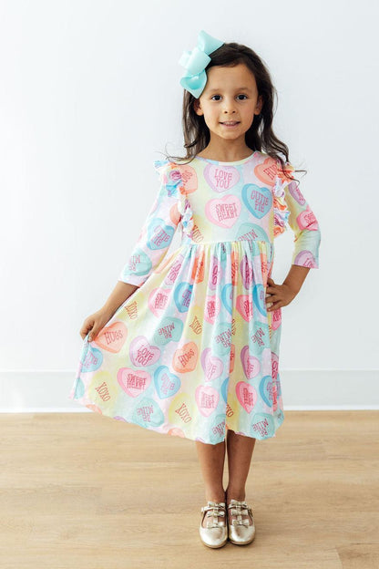 Conversation Hearts 3/4 Sleeve Ruffle Twirl Dress - Side View