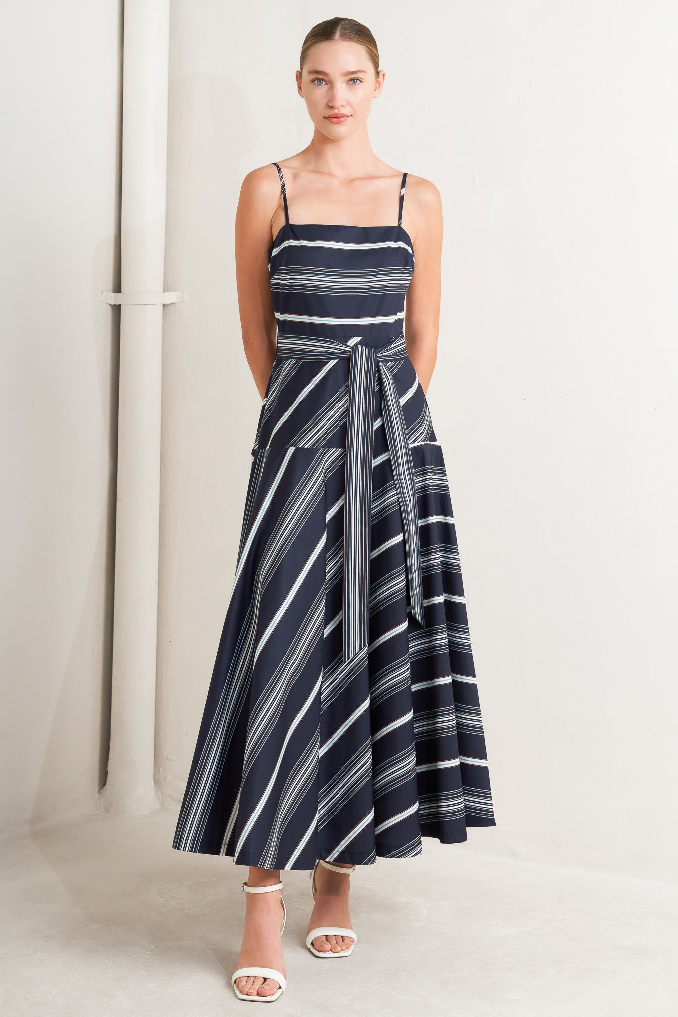 SWEET ESCAPE STRIPE WOVEN MIDI DRESS - Back View