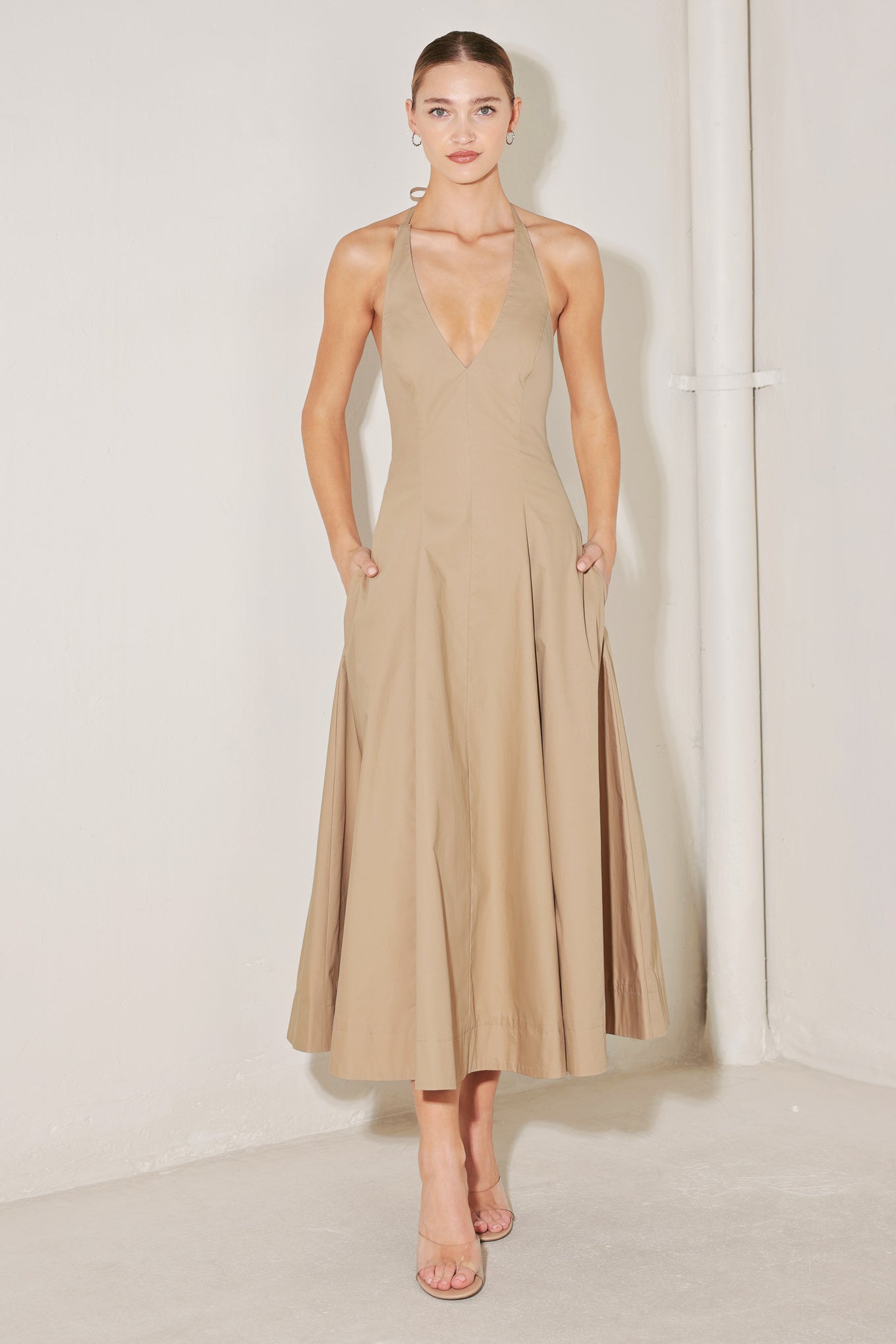 RESORT HALTER WOVEN MIDI DRESS