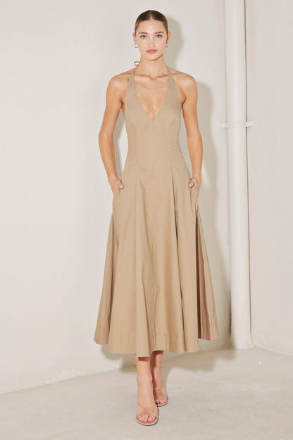 RESORT HALTER WOVEN MIDI DRESS