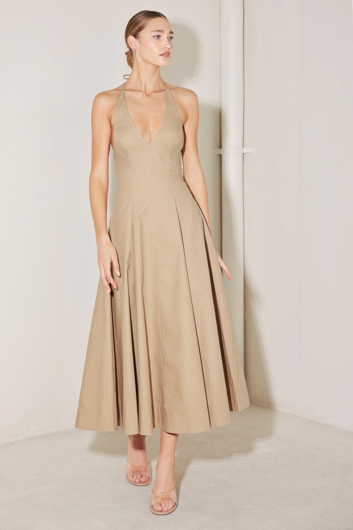 RESORT HALTER WOVEN MIDI DRESS