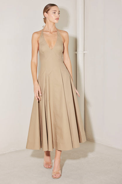 RESORT HALTER WOVEN MIDI DRESS