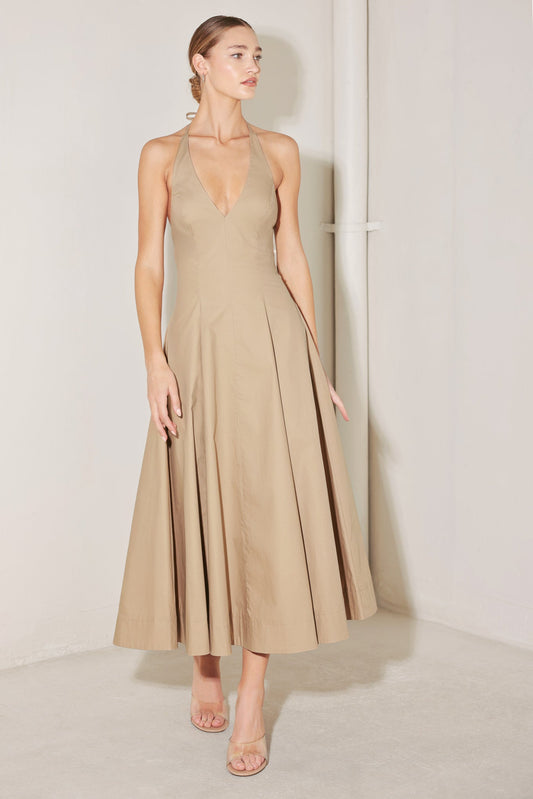 RESORT HALTER WOVEN MIDI DRESS