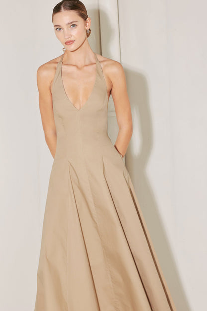RESORT HALTER WOVEN MIDI DRESS